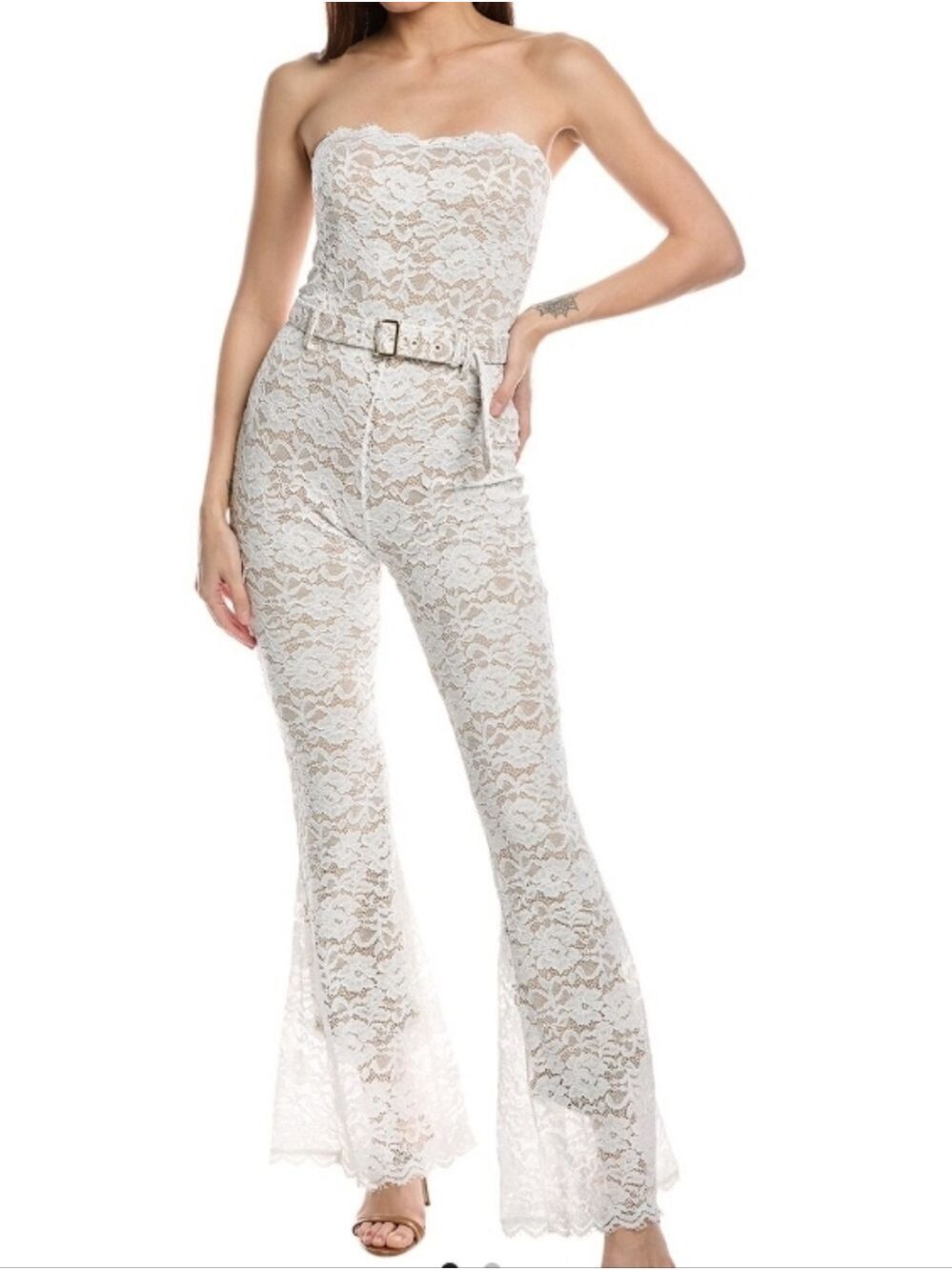 Generation Love Elyssa Stretch Lace Jumpsuit In White/Beige Size 6